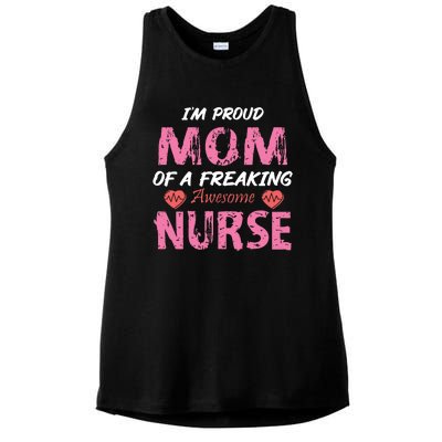 I'm A Proud Mom Of A Freaking Awesome Nurse Distressed Text Ladies PosiCharge Tri-Blend Wicking Tank