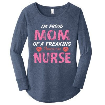 I'm A Proud Mom Of A Freaking Awesome Nurse Distressed Text Women's Perfect Tri Tunic Long Sleeve Shirt