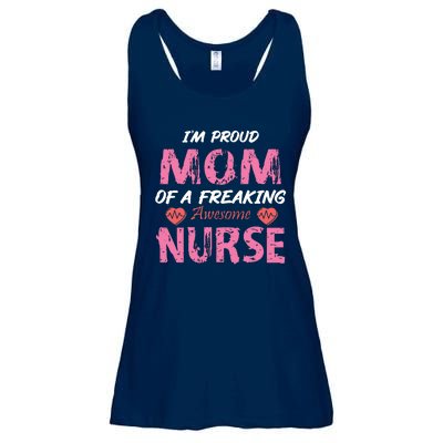 I'm A Proud Mom Of A Freaking Awesome Nurse Distressed Text Ladies Essential Flowy Tank