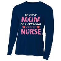 I'm A Proud Mom Of A Freaking Awesome Nurse Distressed Text Cooling Performance Long Sleeve Crew
