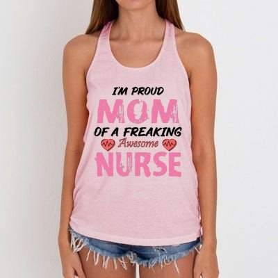 I'm A Proud Mom Of A Freaking Awesome Nurse Distressed Text Women's Knotted Racerback Tank