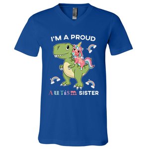 IM A Proud Sister Unicorn Autism Awareness Puzzle Gift V-Neck T-Shirt