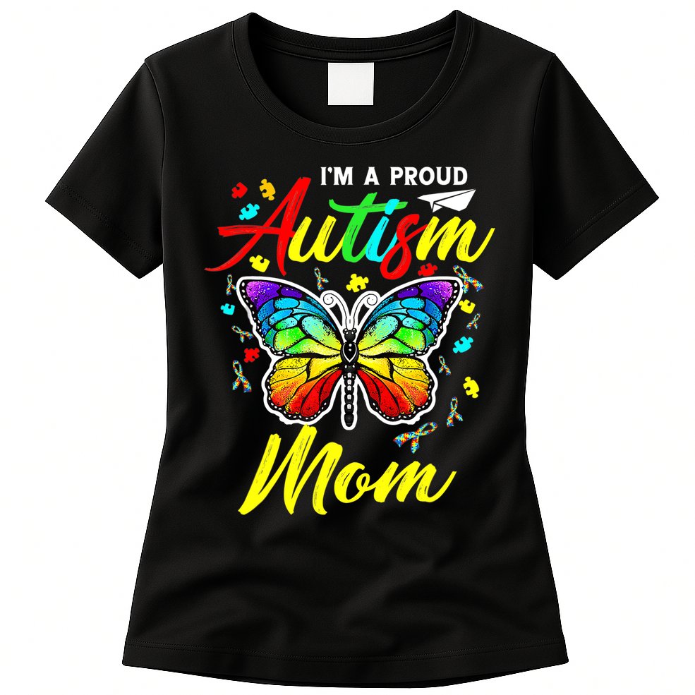 I'm A Proud Autism Mom Autism Awareness Butterfly Gifts Womens T-Shirt