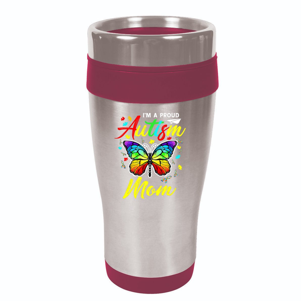 I'm A Proud Autism Mom Autism Awareness Butterfly Gifts 16oz Travel Tumbler