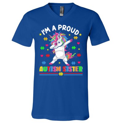 IM A Proud Autism Sister Funny Gift V-Neck T-Shirt