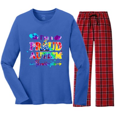 I'm A Proud Autism Granddaughter Tie Dye Gnome Cute Gift Women's Long Sleeve Flannel Pajama Set 