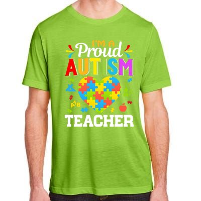 Im A Proud Autism Teacher Heart Puzzle Pieces Support Gift Adult ChromaSoft Performance T-Shirt