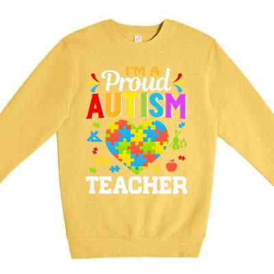 Im A Proud Autism Teacher Heart Puzzle Pieces Support Gift Premium Crewneck Sweatshirt