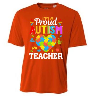 Im A Proud Autism Teacher Heart Puzzle Pieces Support Gift Cooling Performance Crew T-Shirt