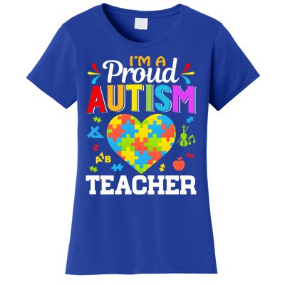 Im A Proud Autism Teacher Heart Puzzle Pieces Support Gift Women's T-Shirt