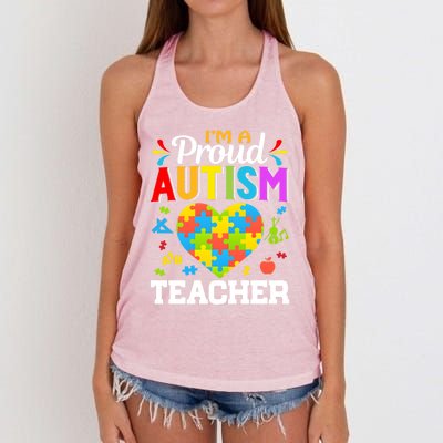 Im A Proud Autism Teacher Heart Puzzle Pieces Support Gift Women's Knotted Racerback Tank