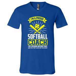 I'm A Proud Softball Coach Of An Awesome Team Coaching Gift V-Neck T-Shirt