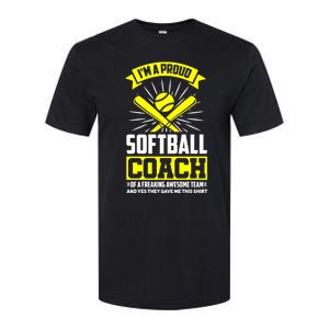 I'm A Proud Softball Coach Of An Awesome Team Coaching Gift Softstyle CVC T-Shirt