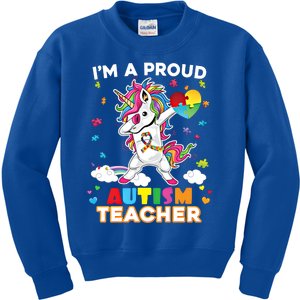 IM A Proud Teacher Dabbing Unicorn Autism Awareness Puzzle Gift Kids Sweatshirt