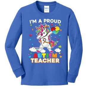 IM A Proud Teacher Dabbing Unicorn Autism Awareness Puzzle Gift Kids Long Sleeve Shirt