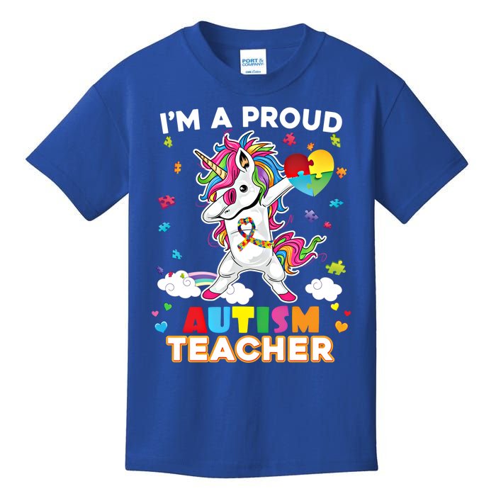 IM A Proud Teacher Dabbing Unicorn Autism Awareness Puzzle Gift Kids T-Shirt