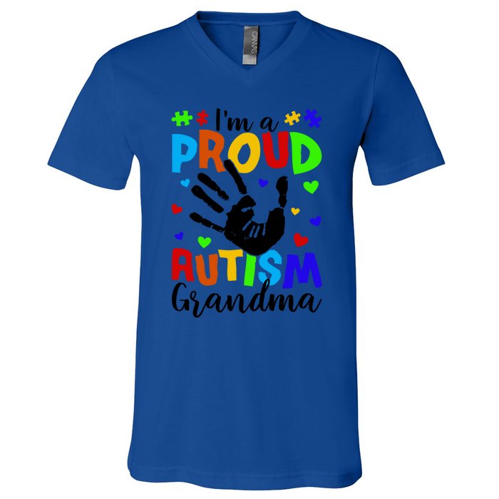 I'm A Proud Autism Grandma Autism Awareness Gift V-Neck T-Shirt