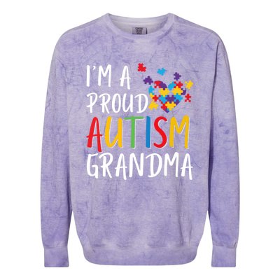 I'm A Proud Autism Grandma Awareness Puzzle Ribbon Gift Colorblast Crewneck Sweatshirt