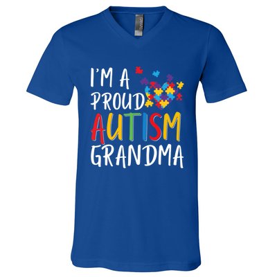 I'm A Proud Autism Grandma Awareness Puzzle Ribbon Gift V-Neck T-Shirt