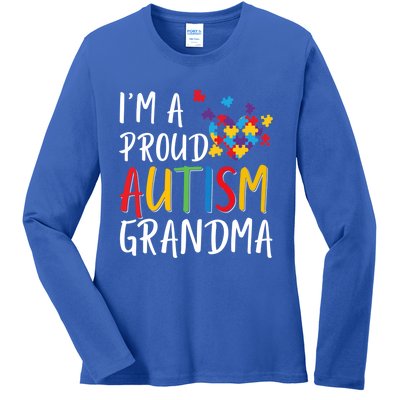 I'm A Proud Autism Grandma Awareness Puzzle Ribbon Gift Ladies Long Sleeve Shirt