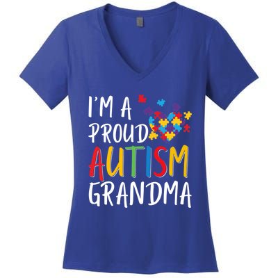 I'm A Proud Autism Grandma Awareness Puzzle Ribbon Gift Women's V-Neck T-Shirt