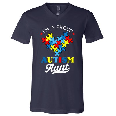 I'm A Proud Autism Aunt Autism Awareness Heart Niece Nephew V-Neck T-Shirt