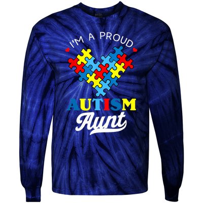 I'm A Proud Autism Aunt Autism Awareness Heart Niece Nephew Tie-Dye Long Sleeve Shirt