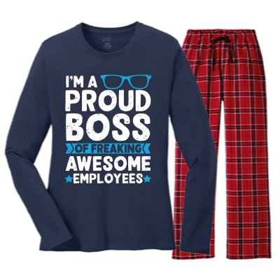 Im A Proud Boss Of Freaking Awesome Employees Boss Day Women's Long Sleeve Flannel Pajama Set 