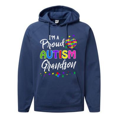 I'm A Proud Autism Grandson Funny Gift Autism Awareness Gift Performance Fleece Hoodie