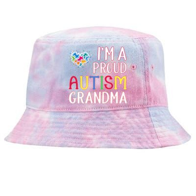 IM A Proud Autism Grandma Awareness Gift Tie-Dyed Bucket Hat