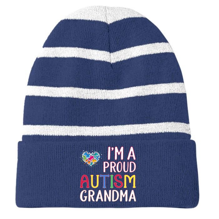 IM A Proud Autism Grandma Awareness Gift Striped Beanie with Solid Band