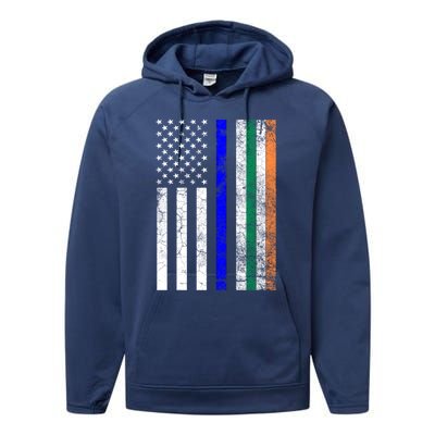 Irish American Police Cop Flag St Patrick's Day Gift Cool Gift Performance Fleece Hoodie