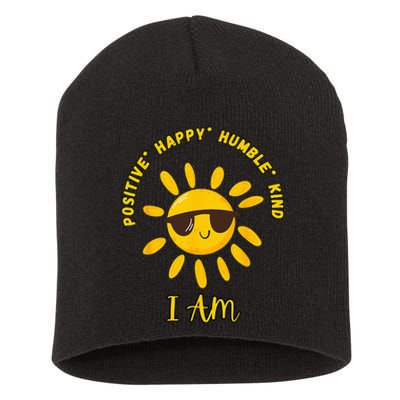 I AM positive energy design with sunshine wearing sunglasses Short Acrylic Beanie