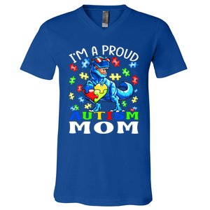 I'm A Proud Autism Mom Dinosaur Gift V-Neck T-Shirt