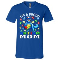 I'm A Proud Autism Mom Dinosaur Gift V-Neck T-Shirt