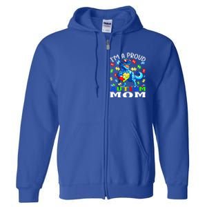 I'm A Proud Autism Mom Dinosaur Gift Full Zip Hoodie