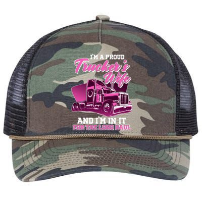 I'm A Proud Trucker's Wife And I'm In It For The Long Haul Retro Rope Trucker Hat Cap