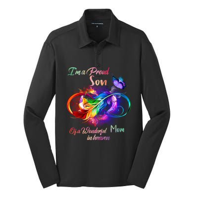 Im A Proud Son Of Wonderful Mom In Heaven Feather Infinity Gift Silk Touch Performance Long Sleeve Polo