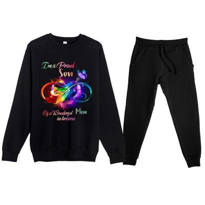 Im A Proud Son Of Wonderful Mom In Heaven Feather Infinity Gift Premium Crewneck Sweatsuit Set