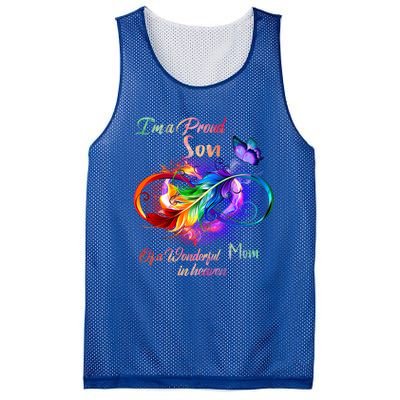 Im A Proud Son Of Wonderful Mom In Heaven Feather Infinity Gift Mesh Reversible Basketball Jersey Tank