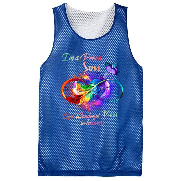 Im A Proud Son Of Wonderful Mom In Heaven Feather Infinity Gift Mesh Reversible Basketball Jersey Tank