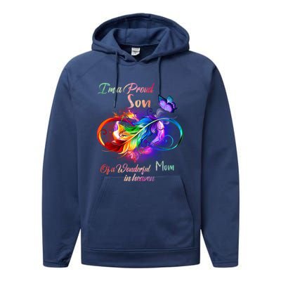 Im A Proud Son Of Wonderful Mom In Heaven Feather Infinity Gift Performance Fleece Hoodie