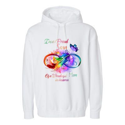 Im A Proud Son Of Wonderful Mom In Heaven Feather Infinity Gift Garment-Dyed Fleece Hoodie