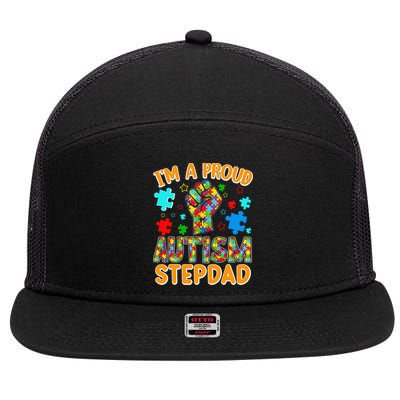 Im a Proud Autism Stepdad Puzzle Piece Advocate Support 7 Panel Mesh Trucker Snapback Hat