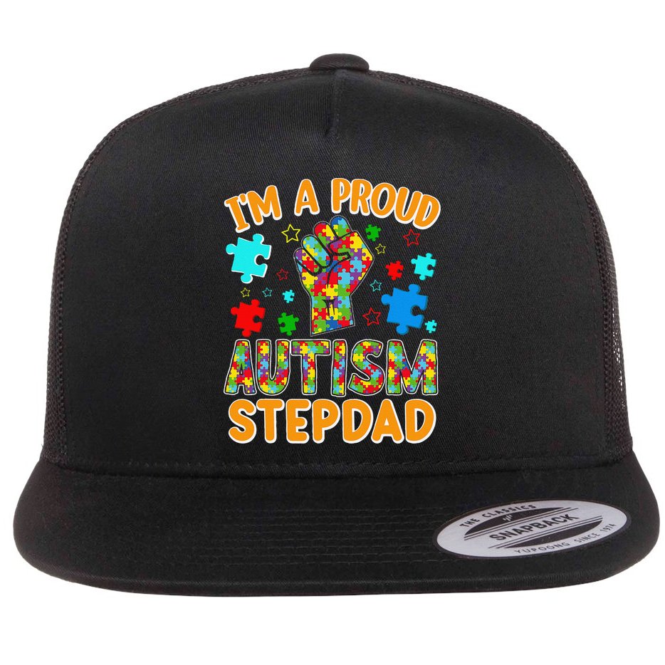 Im a Proud Autism Stepdad Puzzle Piece Advocate Support Flat Bill Trucker Hat