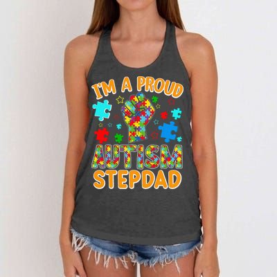 Im a Proud Autism Stepdad Puzzle Piece Advocate Support Women's Knotted Racerback Tank