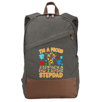 Im a Proud Autism Stepdad Puzzle Piece Advocate Support Cotton Canvas Backpack