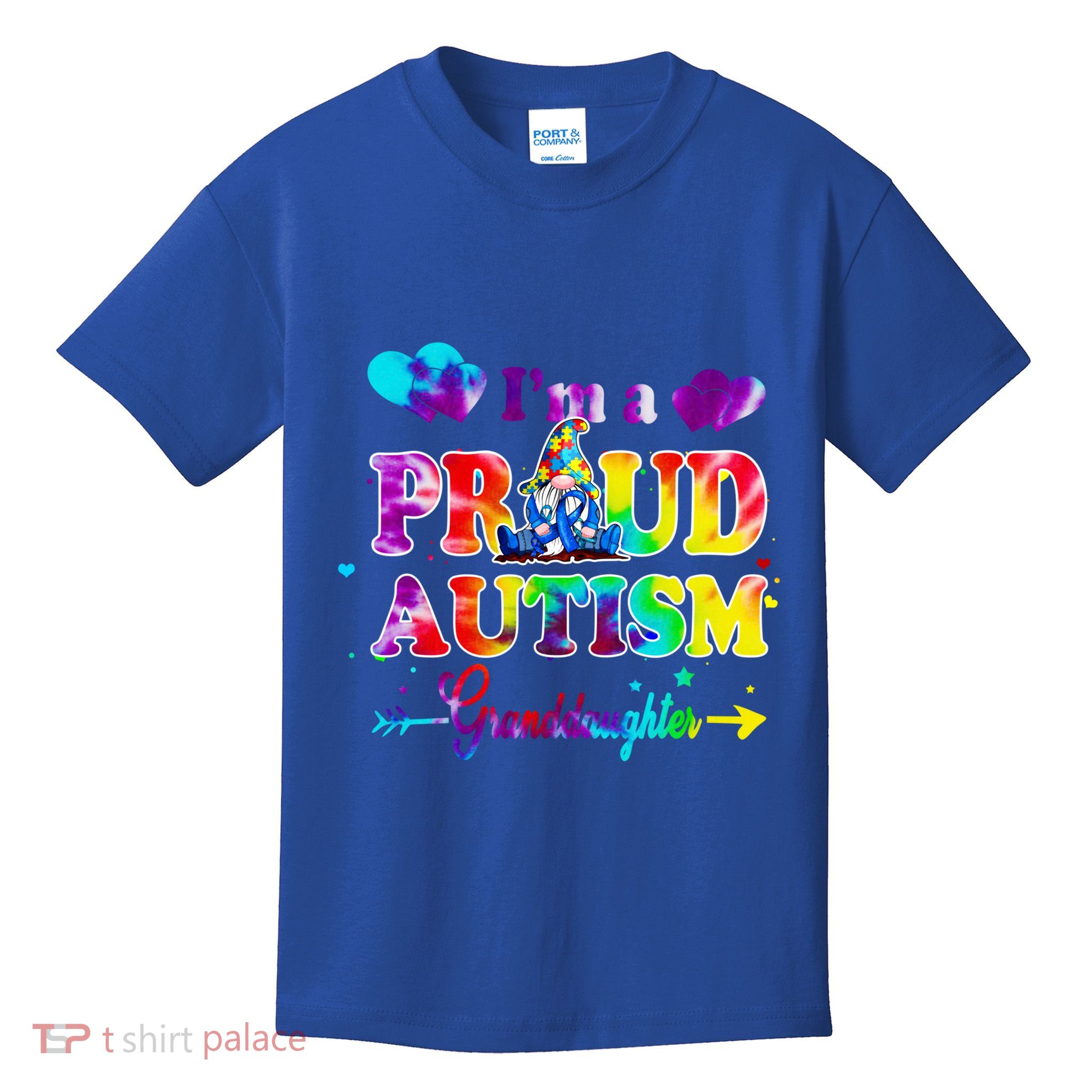 I'm A Proud Autism Granddaughter Tie Dye Gnome Cool Gift Kids T-Shirt