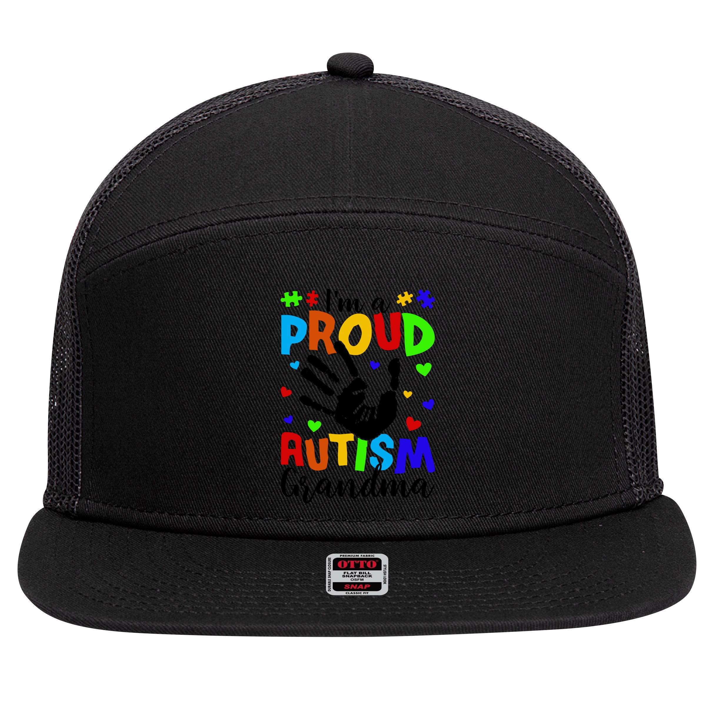 I'm A Proud Autism Grandma Autism Awareness Meaningful Gift 7 Panel Mesh Trucker Snapback Hat
