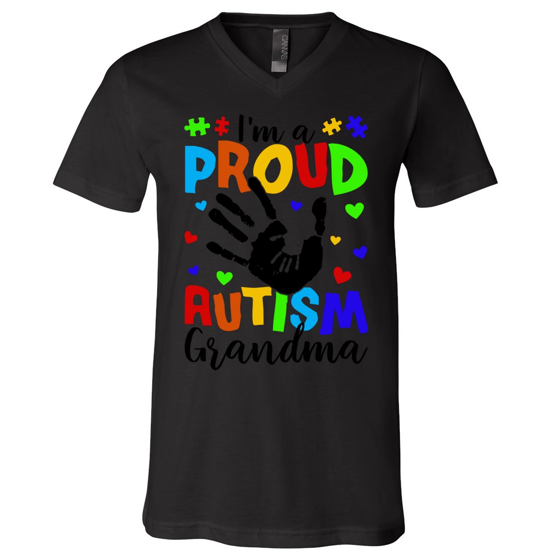 I'm A Proud Autism Grandma Autism Awareness Meaningful Gift V-Neck T-Shirt